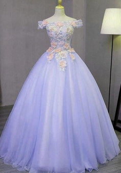 Gorgeous Off Shoulder Light Purple Tulle Long Prom Dress