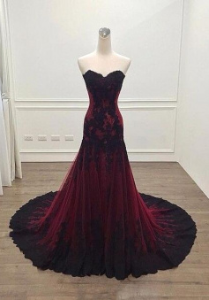 Mermaid Deep Burgundy Stain Evening Dress With Lace
