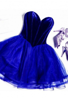 Royal Blue Top Velvet Short Tulle Homecoming Dress