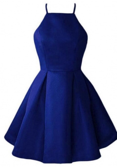 Halter Satin Blue Short Prom Dresses