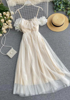 Cute champagne fashion tulle dress
