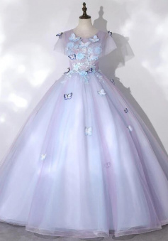 Ball Gown Light Purple Tulle With Butterfly Evening Dresses