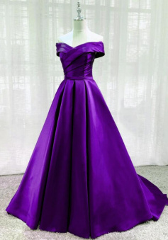 Off Shoulder Purple Satin Sweetheart Long Party Dress