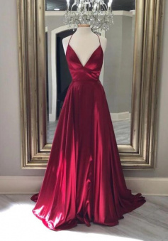 Spaghetti Straps V neck Mermaid Dark Red Long Prom Dresses