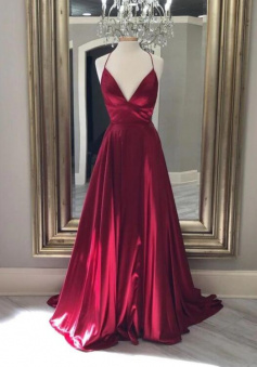 Spaghetti Straps V neck Mermaid Dark Red Long Prom Dresses