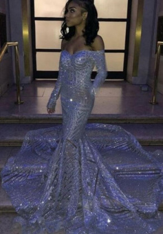 Sexy Mermaid Long Sleeve Off Shoulder Evening Gowns