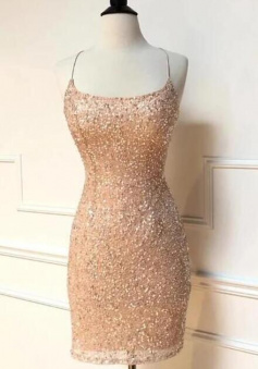 Sexy Peach Sequins Shhort Homecoming Dress