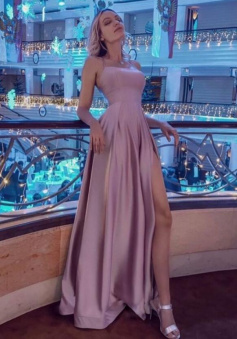 Spaghetti Straps A-Line Light Purple Long Prom Dresses