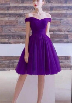 Off the Shoulder Purple Short Homecoming Dresses