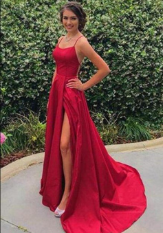 Sexy Side Slit Long Red Prom Dresses