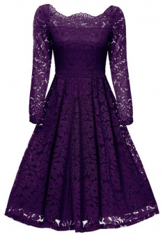 Cute Purple Short Lace Homecoming Dress With Long Sleeves