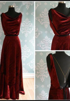 A Line Backless Velvet Evening Dress