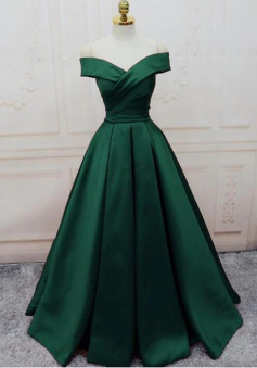 Off The Shoulder Emerald Green Long Satin Evening Dresses