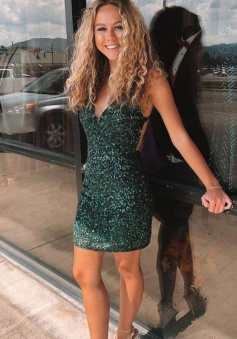 Sexy Dark green sequins mini homecoming dress