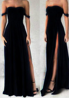 Elegant Gorgeous Black Long Prom Dresses With Split