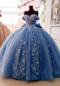 Off Shoulder Ball Gown Tulle Long Formal Prom Dress