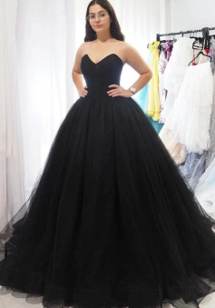 Sweetheart TUlle Black Ball Gown Prom Dress Sweet 16 Dress