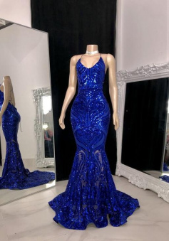 Mermaid royal blue prom evening dresses