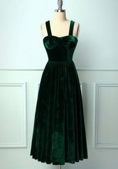 Charming Floor Length Dark Green Velet Prom Dress