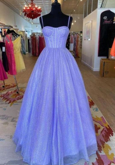 Sexy A-line purple long prom dress with pockets