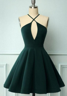 Halter Neck Dark Green Short Homecoming Dress