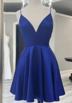 Cute V Neck Royal Blue Backless Short Prom Dress