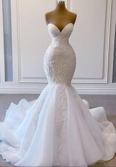 Mermaid Sweetheart white Lace Appliqued Wedding Dress