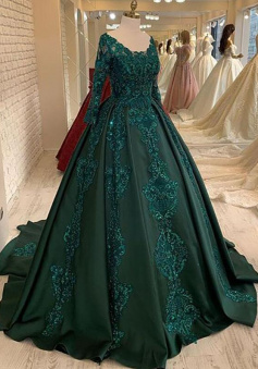 Mermaid Long Sleeves Green Stain Prom Dress With Lace