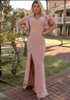 A line pink stain evening prom dress