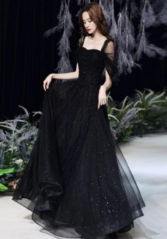 Off Shoulder Unique Black Evening Party Dresses