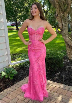 Sweetheart Pink Mermaid Lace Formal Graduation Dresses