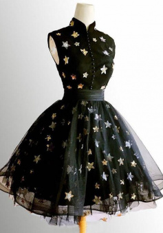 A-Line High Neck Black Short Prom Dress Homecoming Dresses