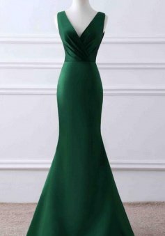 A Line Stain Green Prom Dresses Evening Gowns