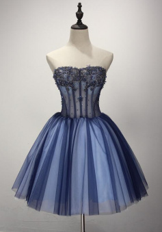 New Arrival A-line Strapless Blue Homecoming dresses