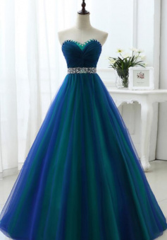 Floor Length A Line Sweetheart Tulle Prom Dresses