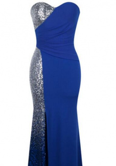 Strapless Sweetheart Sequin Ruched Floor-Length Evening Dress with Side Slit