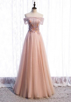 Elegant off shoulder fairy a line tulle prom dresses