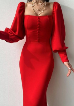Sexy Red long sleeves stain Evening Dresses