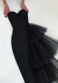 Sheath Black Sweetheart Prom Dresses