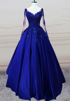 Vintage Ball Gown O Neck Lace Prom Dress