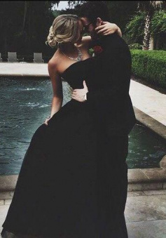 Strapless black long prom dresses