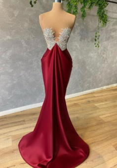 Sexy A Line Wine Red Sequin Prom Dress