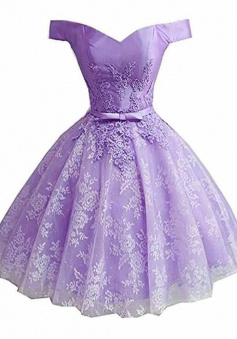 Sweetheart Lavender Lace and Satin Homecoming Dress