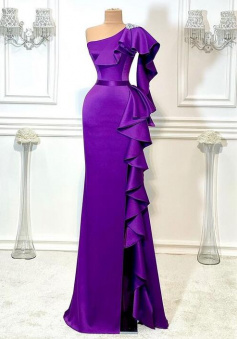 A Line Purple Formal Prom Dresses