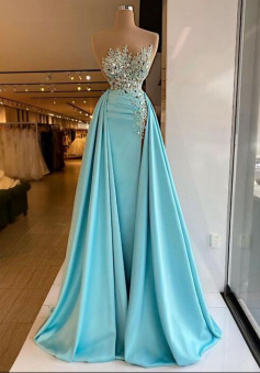A Line Blue Prom Dresses Formal Evening Gowns