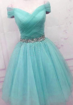 Cute Off Shoulder Blue Tulle Homecoming Dresses