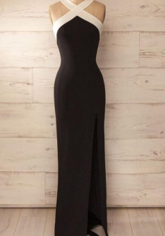 Simple A Line Cross Straps Split Prom Dress