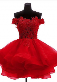 Cute Red Lace Sweet 16 Prom Gowns Homecoming Dresses