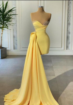 Sexy Yellow Stain Prom Dresses