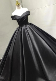 Mermaid Off Shoulder Black satin long prom dress